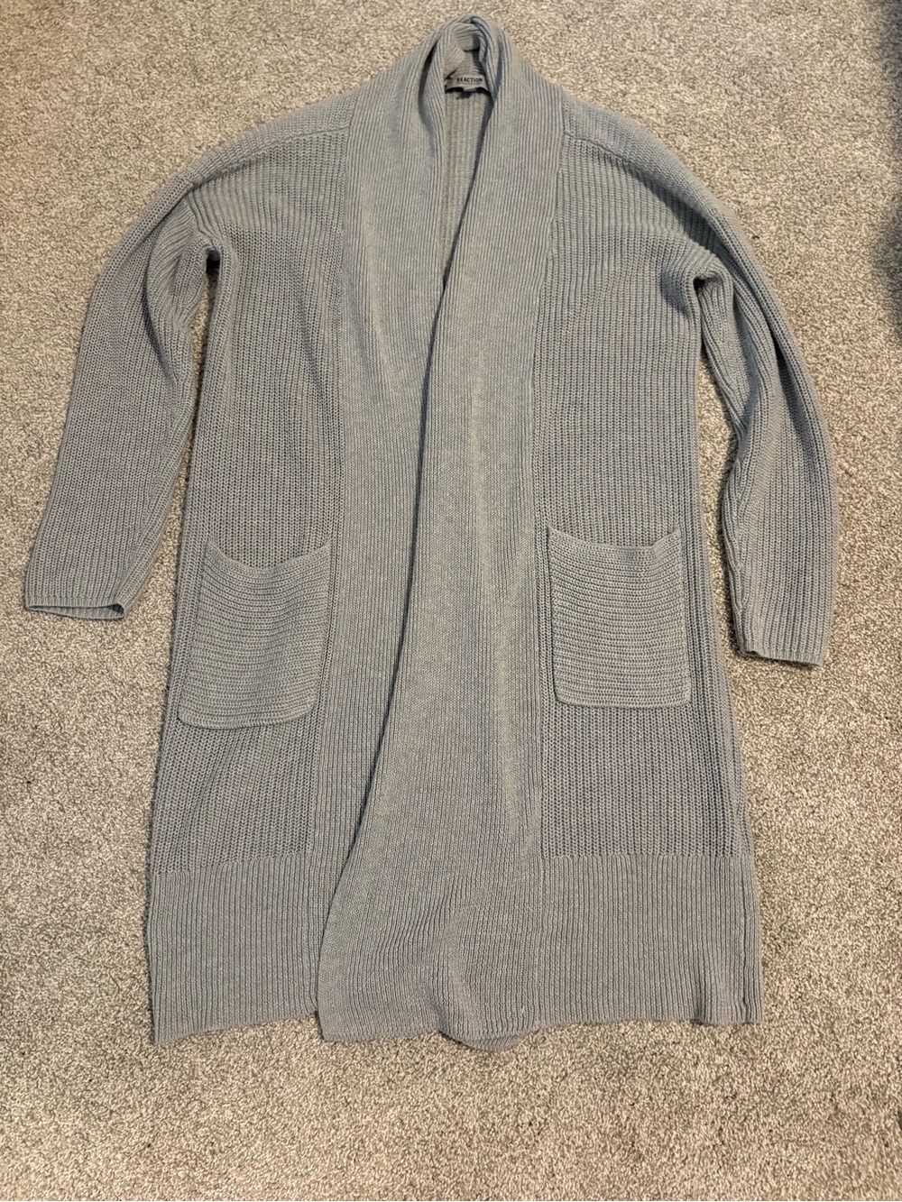 Kenneth Cole Reaction Light Gray Long Ribbed Open-Front Cardigan